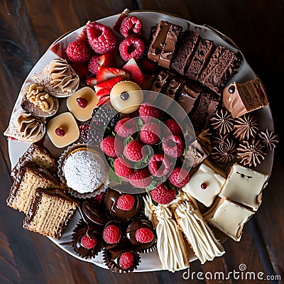 visually appealing dessert platter featuring a variety of decadent cakes, pastries, and sweets Stock Photo