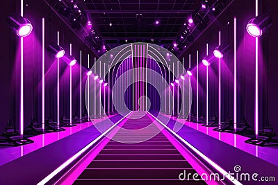 Visually Appealing Illustration Capturing A Fashion Event Ambiance Show Stage With A Purple Carpet A Stock Photo