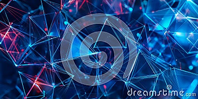A visually captivating abstract background with dynamic, glowing triangular formations suspended in Stock Photo
