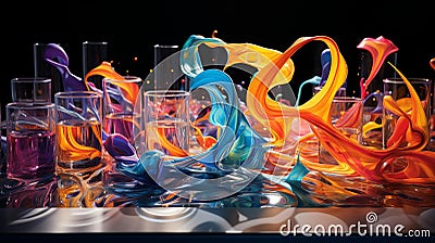 Vibrant Fluid Dynamics: Intricate Patterns in Swirling Liquids Cartoon Illustration
