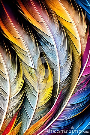 Colorful chicken feathers in soft and blur style for the background generated by ai Stock Photo