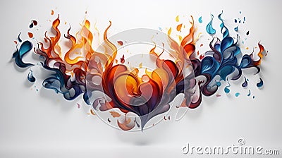 Vibrant Love and Passion: Abstract Composition of Interlocking Hearts and Flames Stock Photo