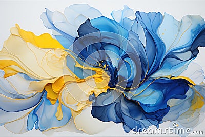 Visually exaggerated, the blue and yellow colors are bold and striking. The details and splashes and drops of color give the piece Stock Photo