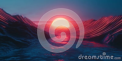 A visually immersive abstract background with pulsating radial light waves, emanating from a glowing Stock Photo