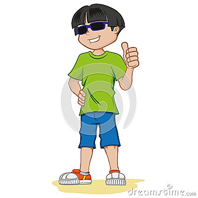 Visually impaired boy person, with dark glasses Vector Illustration