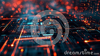 A visually striking abstract 3D background of a digital motherboard, the complexity of modern electronics, tech designs, Stock Photo