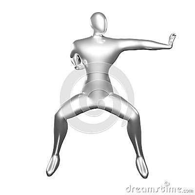 3D Render of Silver Stickman Karate Pose punching with left palm - Perfect Visual for Martial Arts Fans Stock Photo