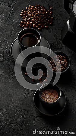 a visually stunning coffee promotion graphic using dark colors to highlight the richness and depth of flavor. Stock Photo