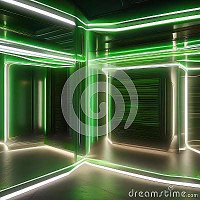 A visually stunning 3D composition with lively green neon lines moving dynamically over a dark and mysterious canvas2 Stock Photo
