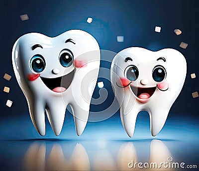 Visuals featuring cute and happy tooth characters with smiling faces. Generative AI Stock Photo