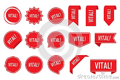 Vital tag set in red. Vector illustration Vector Illustration