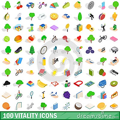 100 vitality icons set, isometric 3d style Vector Illustration