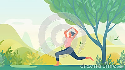 Vitality in the Park: Joyful Middle-Aged Woman Practices Yoga in a Sunny, Green Setting Stock Photo