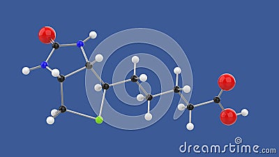 Vitamin B7 Biotin 3D molecule structure Cartoon Illustration