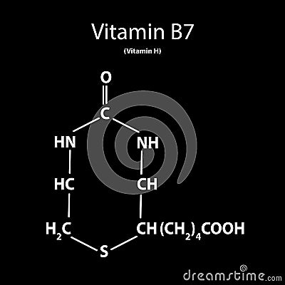 Vitamin B7. Biotin Molecular chemical formula. Infographics. Vector illustration on black background. Vector Illustration