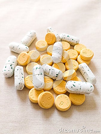 Vitamin B and Calcium tablets Stock Photo