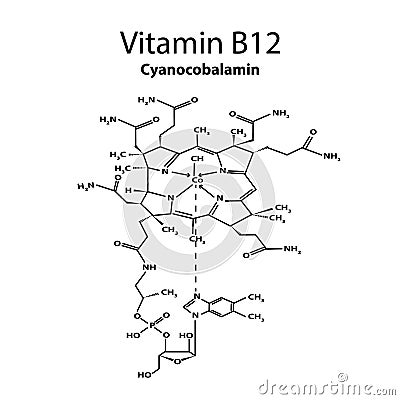 Vitamin B12. cyanocobalamin Molecular chemical formula. Infographics. Vector illustration on isolated background. Vector Illustration