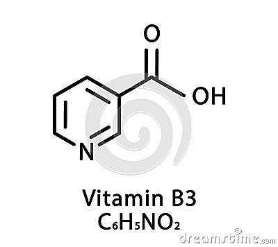 Vitamin B3 Niacin molecular structure. Vitamin B3 Niacin skeletal chemical formula. Chemical molecular formulas Vector Illustration