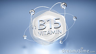 vitamin b15 symbol on a hexagon with orbits, moving atoms and electrons, 3d image Stock Photo