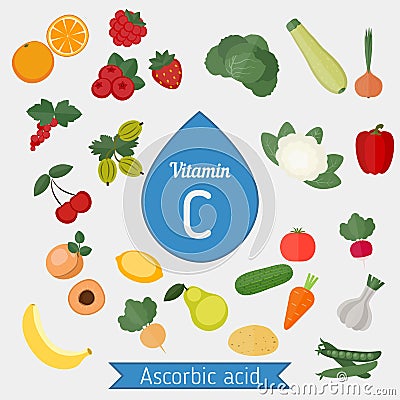 Vitamin C or Ascorbic acid Vector Illustration
