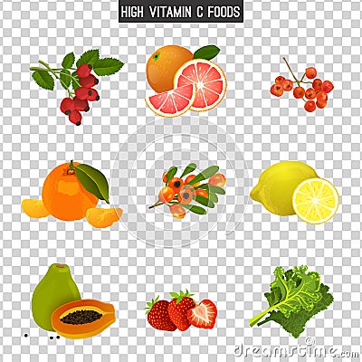Vitamin C in Food Vector Illustration