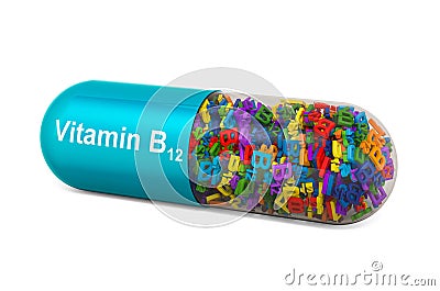 Vitamin capsule B12, cyanocobalamin. 3D rendering Stock Photo