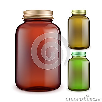 Vitamin Complex Drug Blank Bottles Set Vector Vector Illustration