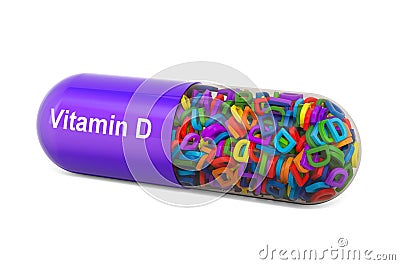 Vitamin D capsule, cholecalciferol. 3D rendering Stock Photo
