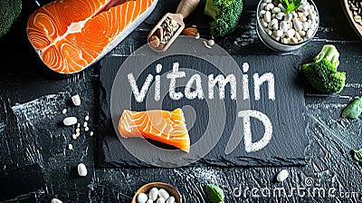 Vitamin D capsules on the table. Selective focus. Stock Photo