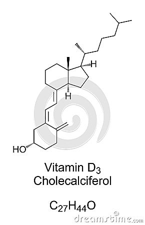 Vitamin D3, cholecalciferol, chemical structure and skeletal formula Vector Illustration