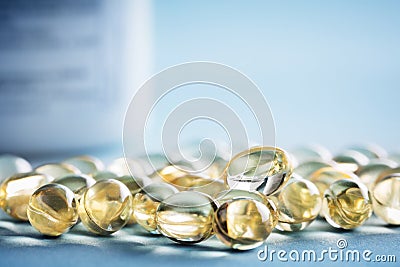 Vitamin D laying on the table. Supplements. Stock Photo