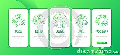 Vitamin deficiency symptoms onboarding mobile app page screen with concepts Vector Illustration