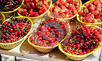 Vitamin and dieting. seasonal fruit. natural shopping. organic useful food. healthy lifestyle. farm market. summer berry Stock Photo