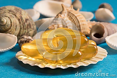 Vitamin fish oil - Omega Complex in shell Stock Photo