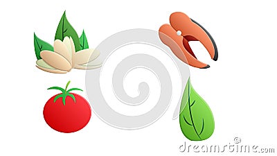 Vitamin H foods vector flat icons set with nuts, milk, vegetable Vector Illustration