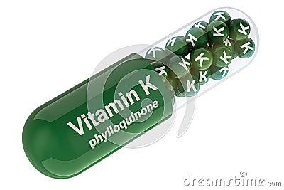 Vitamin K capsule, phylloquinone. 3D rendering Stock Photo