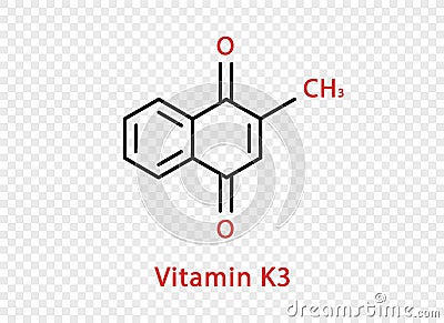 Vitamin K3 chemical formula. Vitamin K3 structural chemical formula isolated on transparent background. Vector Illustration