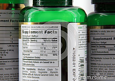 VITAMIN LABELS Editorial Stock Photo