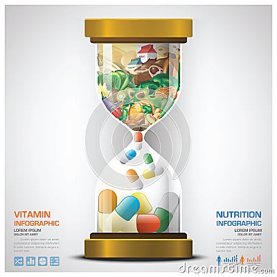 Vitamin And Nutrition Food With Sandglass Infographic Vector Illustration