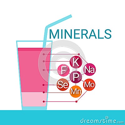 Vitamins Cocktail Glass Essential Chemical Elements Nutrient Minerals Vector Illustration