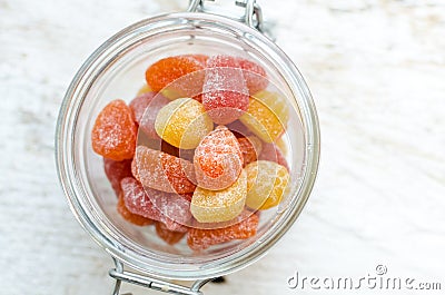 Vitamins gummy in the glass jar Stock Photo