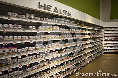 Vitamins Health, shop shelves. Pharmaceutical products Editorial Stock Photo