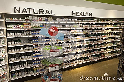 Vitamins Health, shop shelves. Pharmaceutical products Editorial Stock Photo