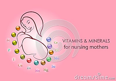 Vitamins and minerals for nursing mothers Vector Illustration