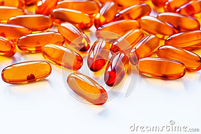 Vitamins omega 3 cod-liver oil dietary supplement and tablets Stock Photo