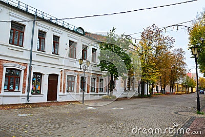 Tolstoy Street with view of Holy Resurrection Rynkovaya Church, Vitebsk, Belarus Stock Photo