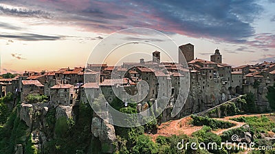 Vitorchiano - medieval ancient town in Italy, Tuscany during sunset Stock Photo