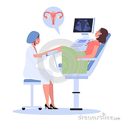 In vitro fertilisation step. Doctor placing embryo into woman uterus. Vector Illustration