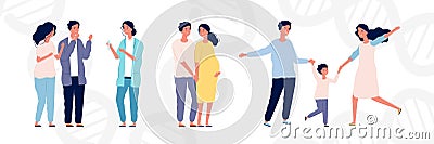 In vitro fertilization concept. Young couple and doctor. Maternity and parenthood, happy pregnant woman with man Vector Illustration