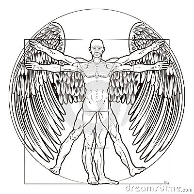 Vitruvian Man Angel Vector Illustration